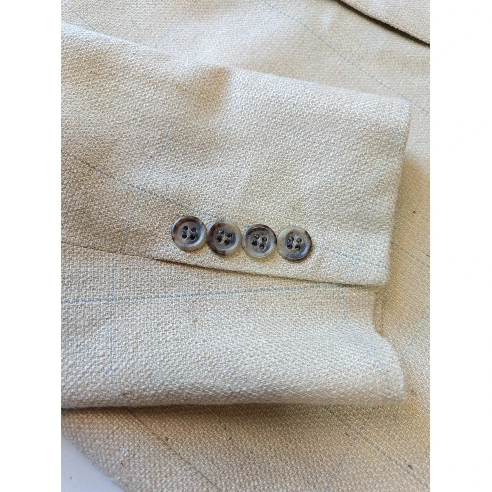 Jos A Bank Mens Blazer Sports Coat 41L Cream Made in USA Vintage 2 Button Check